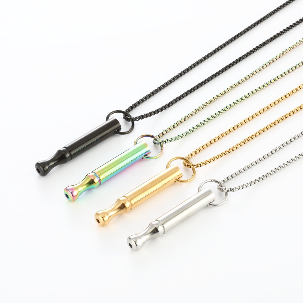 Wholesale Yoga Meditation Stress Relief Whistle Stainless Steel Necklace ACC-NE-QinShi001