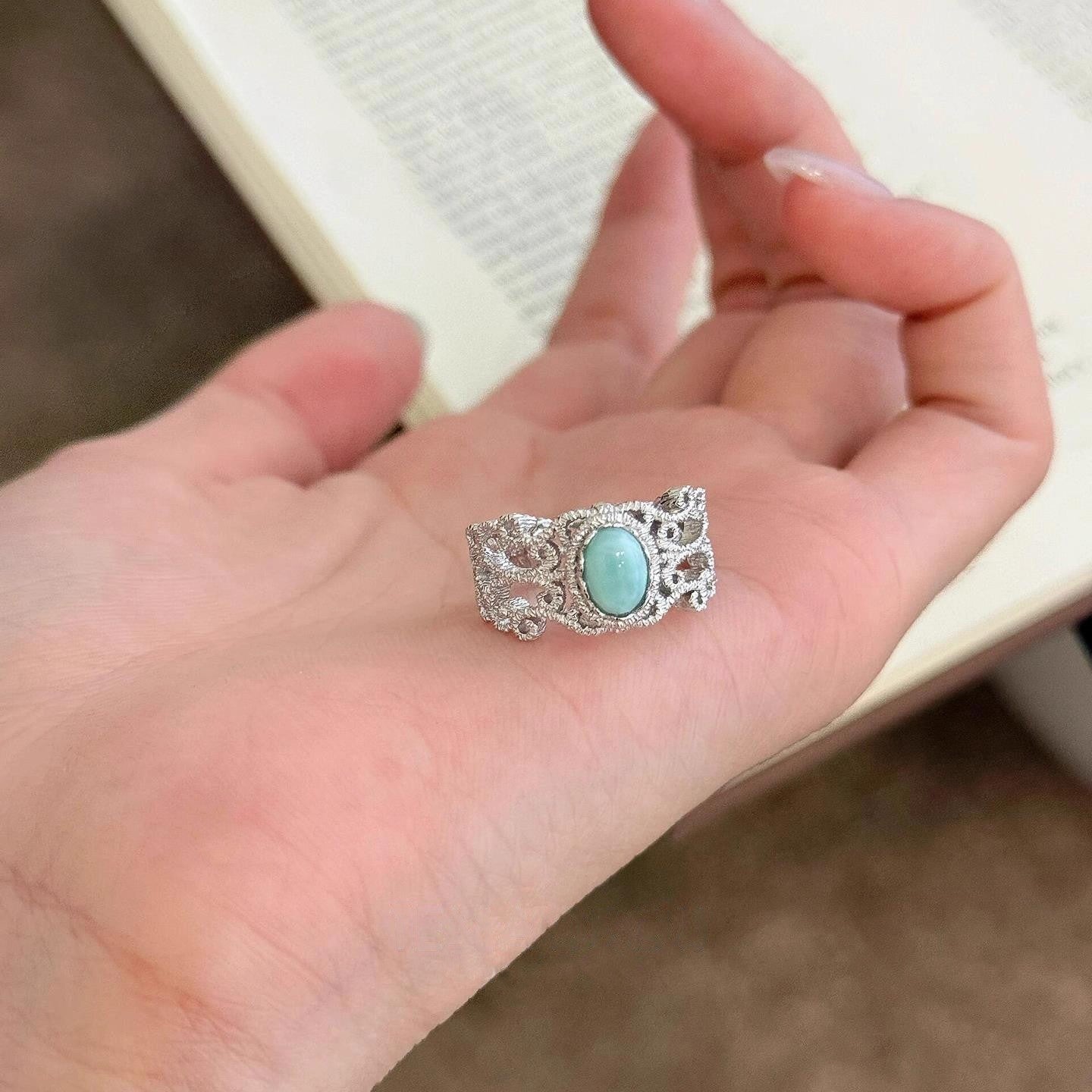 Wholesale Geometric Lace Turquoise Ring,  Copper Adjustable,  Women' s Everyday Jewelry Accessory