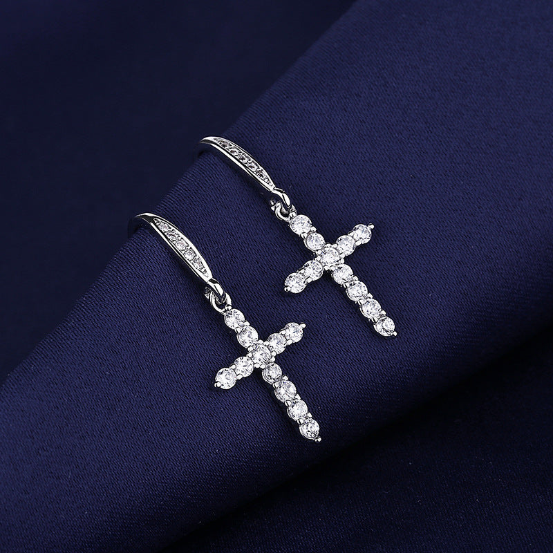 Wholesale Cross Ear Hook Earrings Micro-inlaid Zircon Earrings