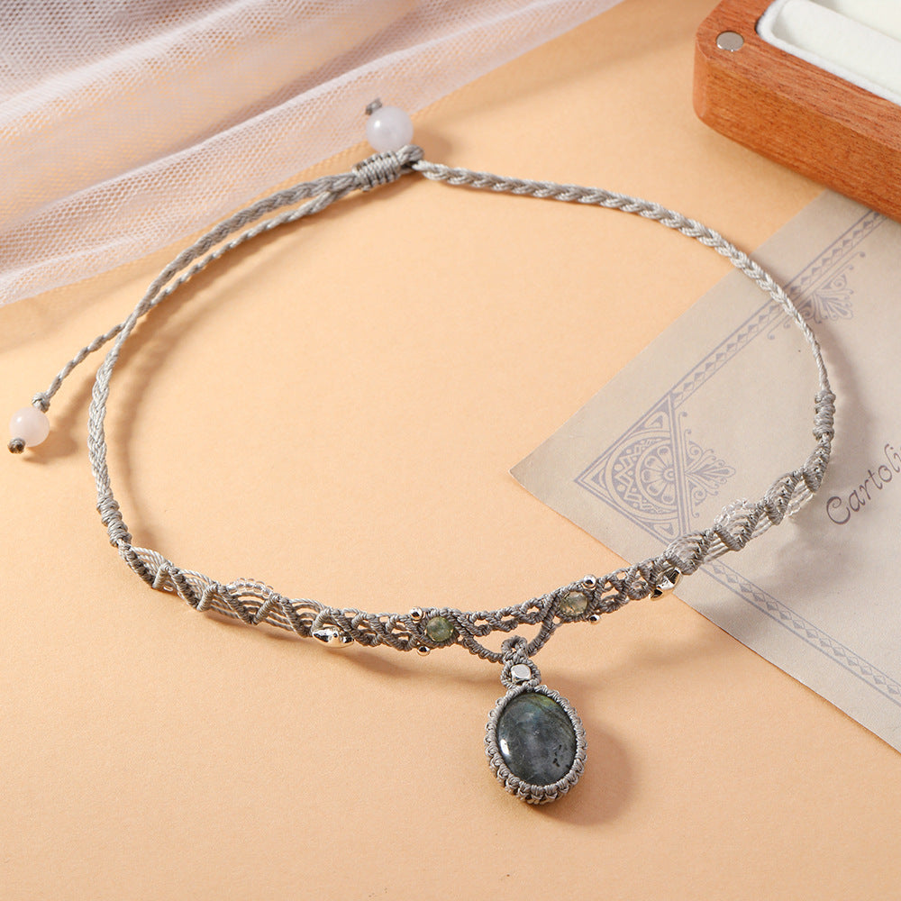 Wholesale Handmade Labradorite Stone Wrap Bracelet Necklace Set Anniversary Gift Jewelry Accessory