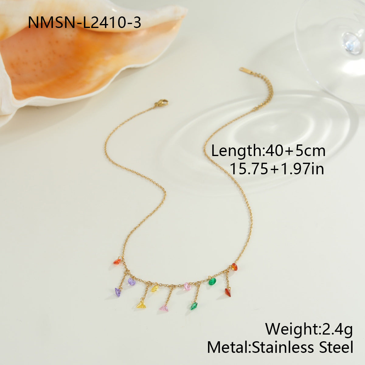 Wholesale Stainless steel colored zircon clavicle chain