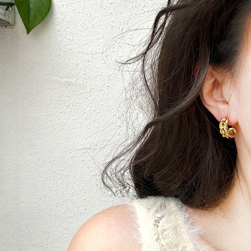 Wholesale Double Layer Braided C Ring Earrings Light Luxury Style Simple Versatile Everyday Jewelry Accessory
