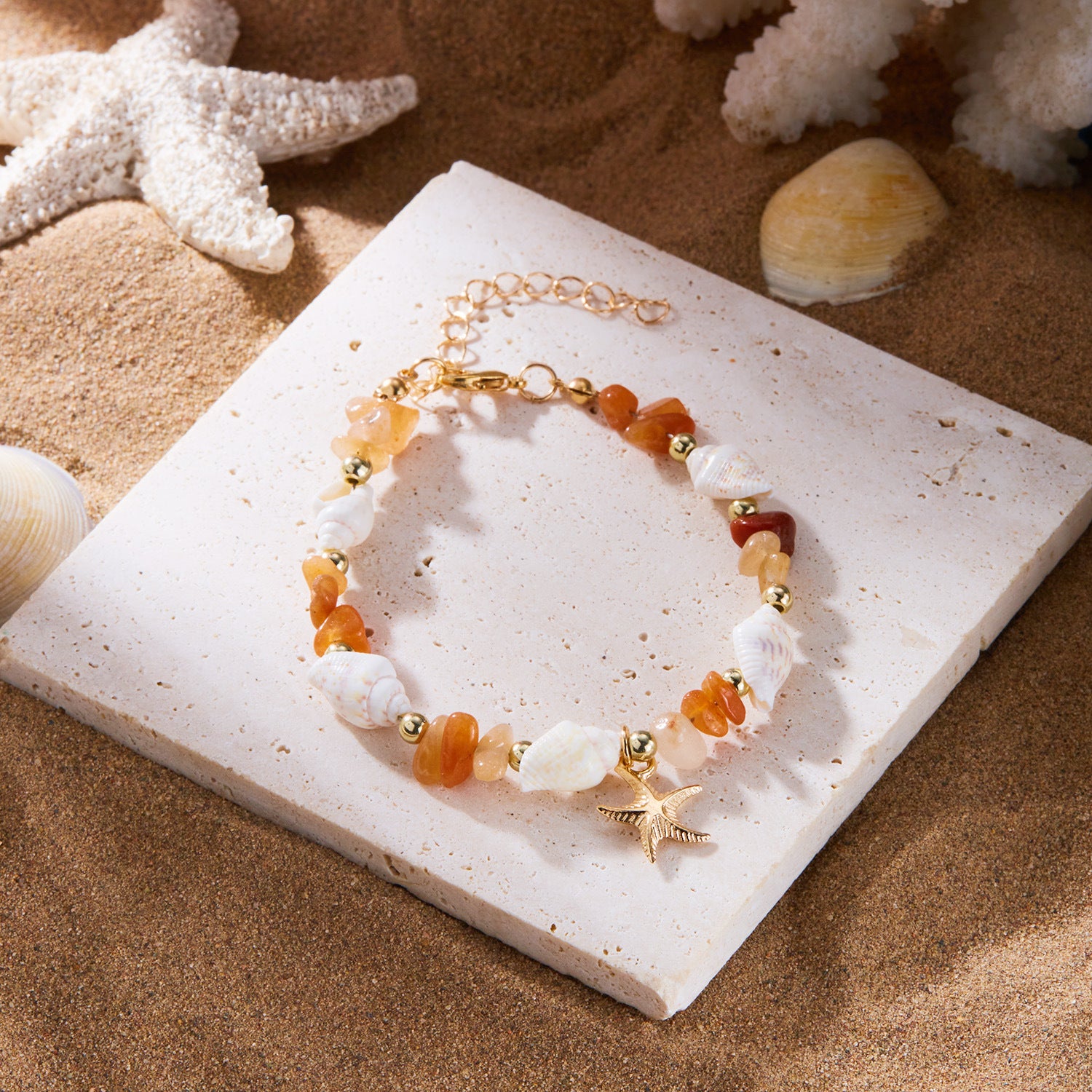 Wholesale sales new starfish jewelry Bohemian summer beach gravel starfish conch necklace
