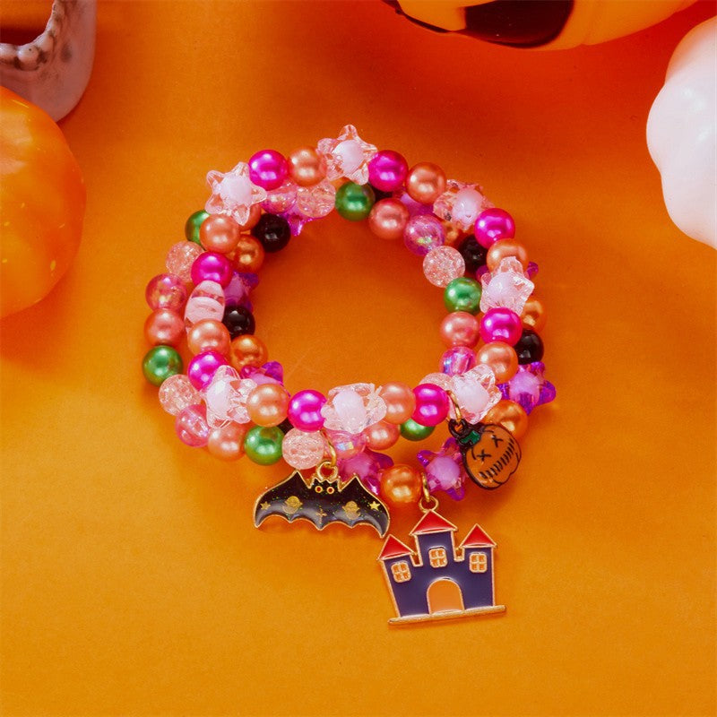 Wholesale  Ghost Pumpkin Stretch Beaded Charm Bracelet