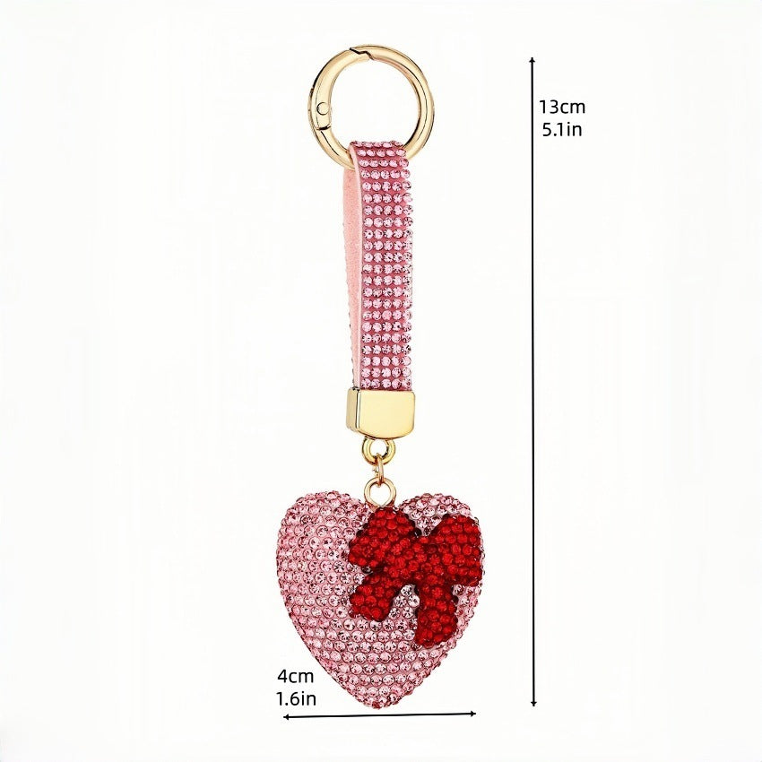 Wholesale European Style Resin Rhinestone Bow Heart Keychain Pendant Decorative Accessory