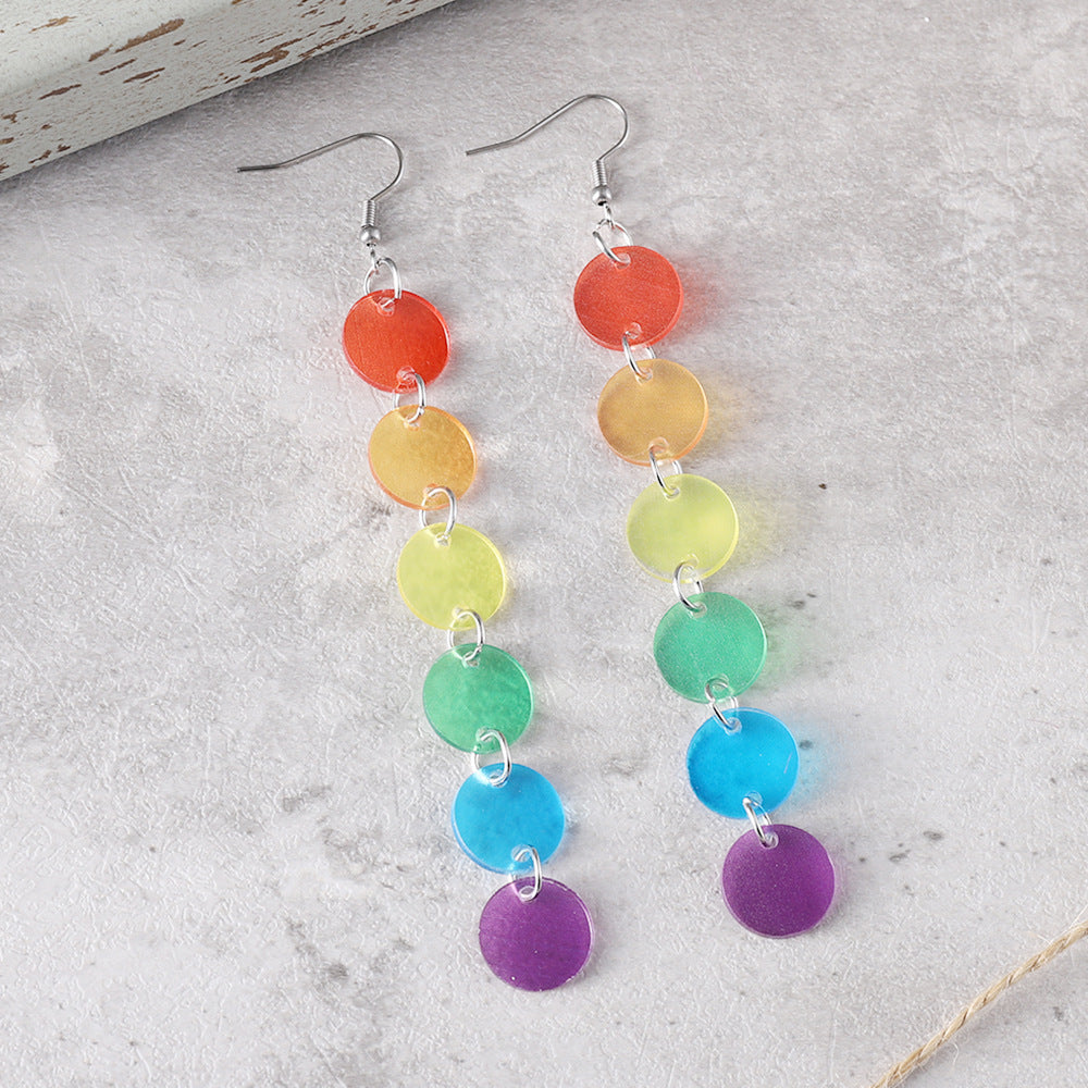 Wholesale Colorful rainbow heart disc tassel earrings