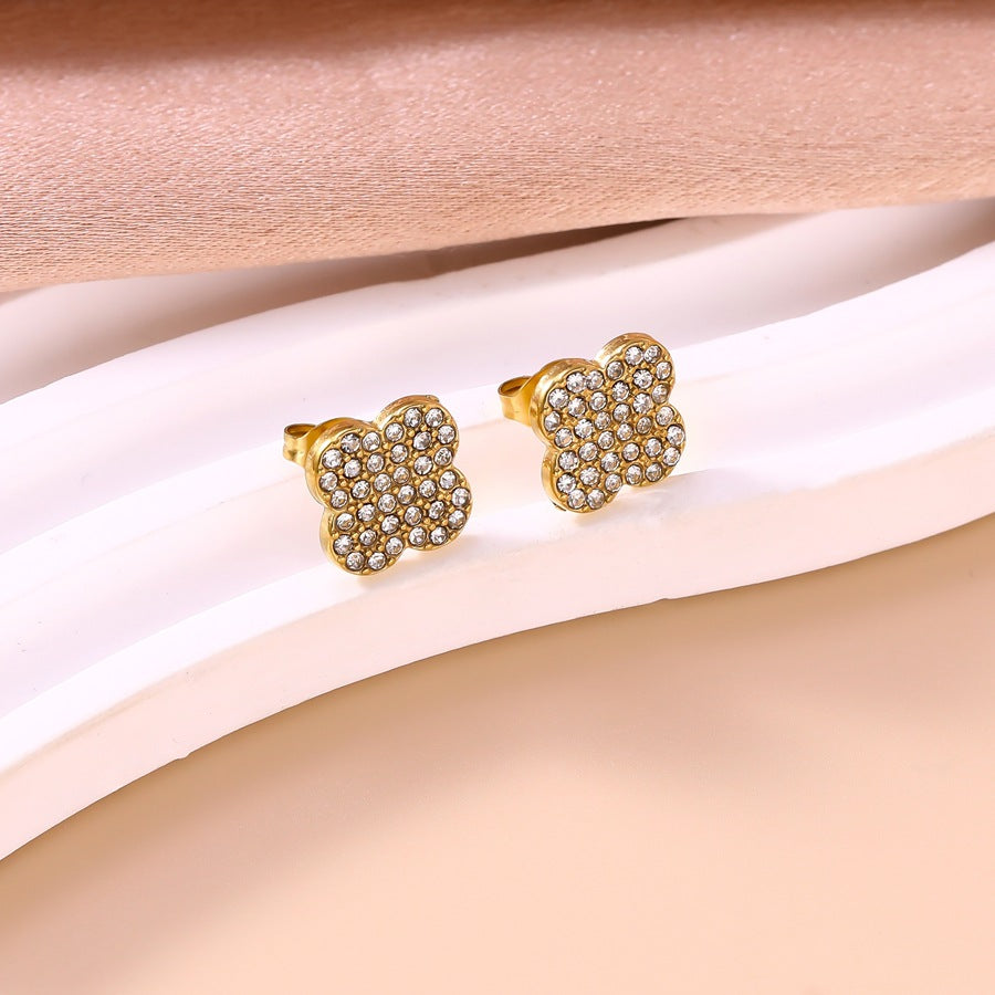 Wholesale Light Luxury Diamond Accent Lucky Four-Leaf Clover Jewelry Set in Titanium Steel - Boutique Resale
