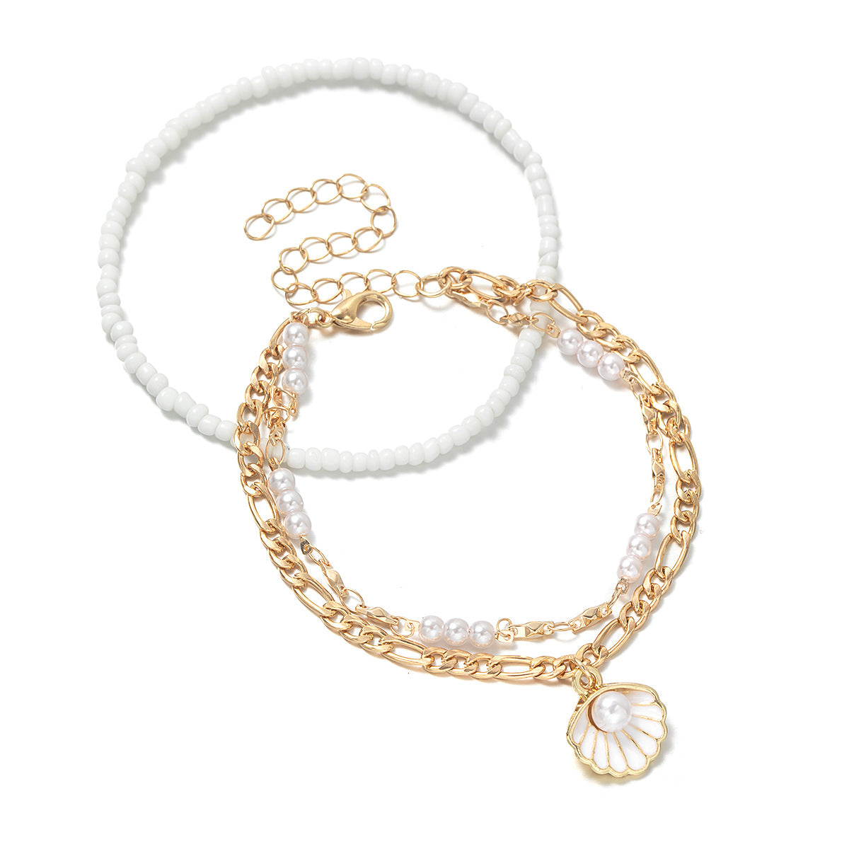 Wholesale alloy scallop pearl pendant rice beads elastic  anklet