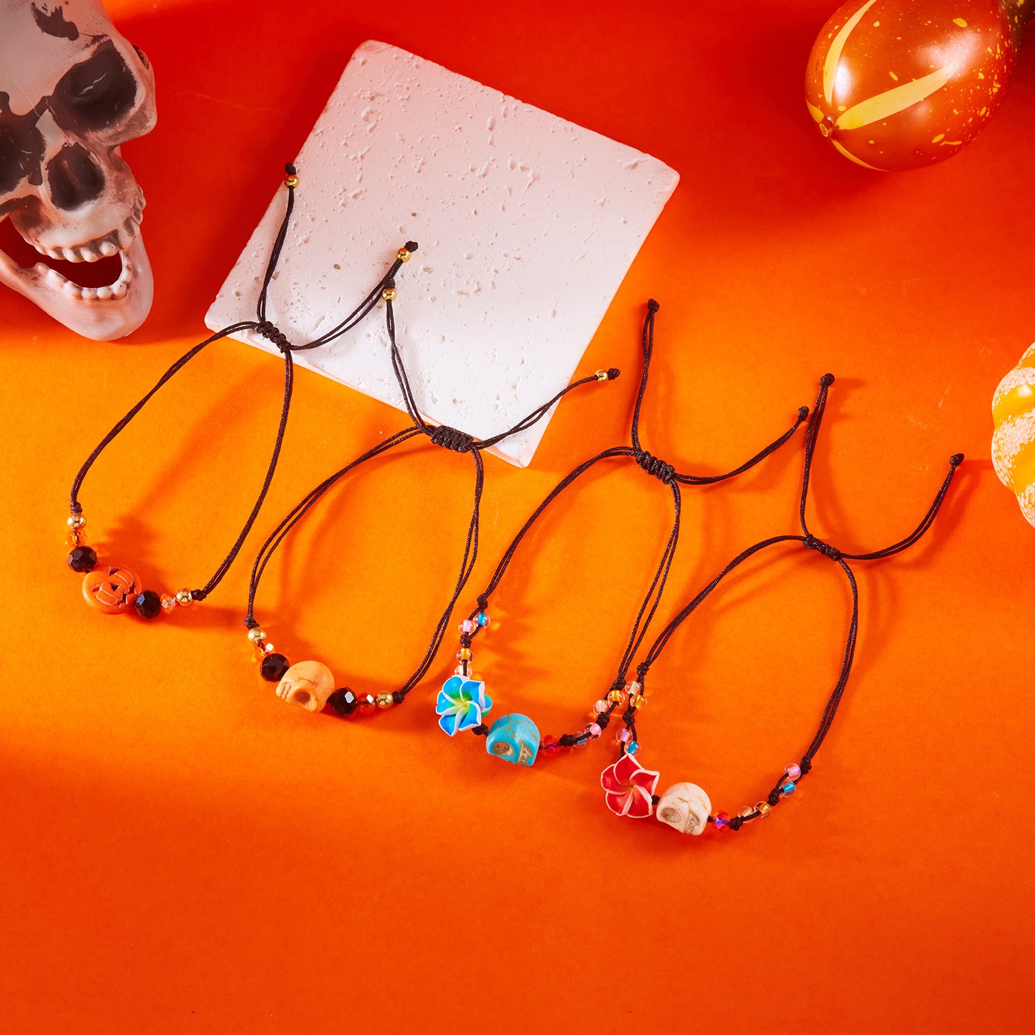 Wholesale  Pumpkin Skull Flower Braided Bracelet