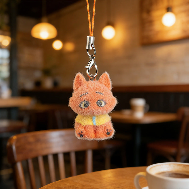 Wholesale Cartoon 3D flocked keychain student mobile phone charm