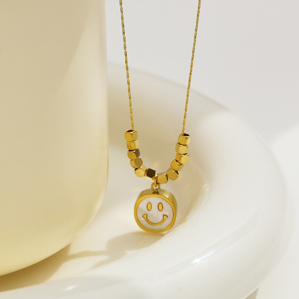 Wholesale Mother of Pearl Smile Pendant Titanium Steel Necklace Choker Necklaces ACC-NE-DaLang002