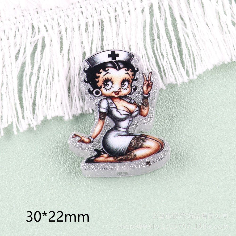 Wholesale 5pcs Acrylic Beads Straight Hole Cartoon Characters Beadable Pen and Keychain DlY Accessories