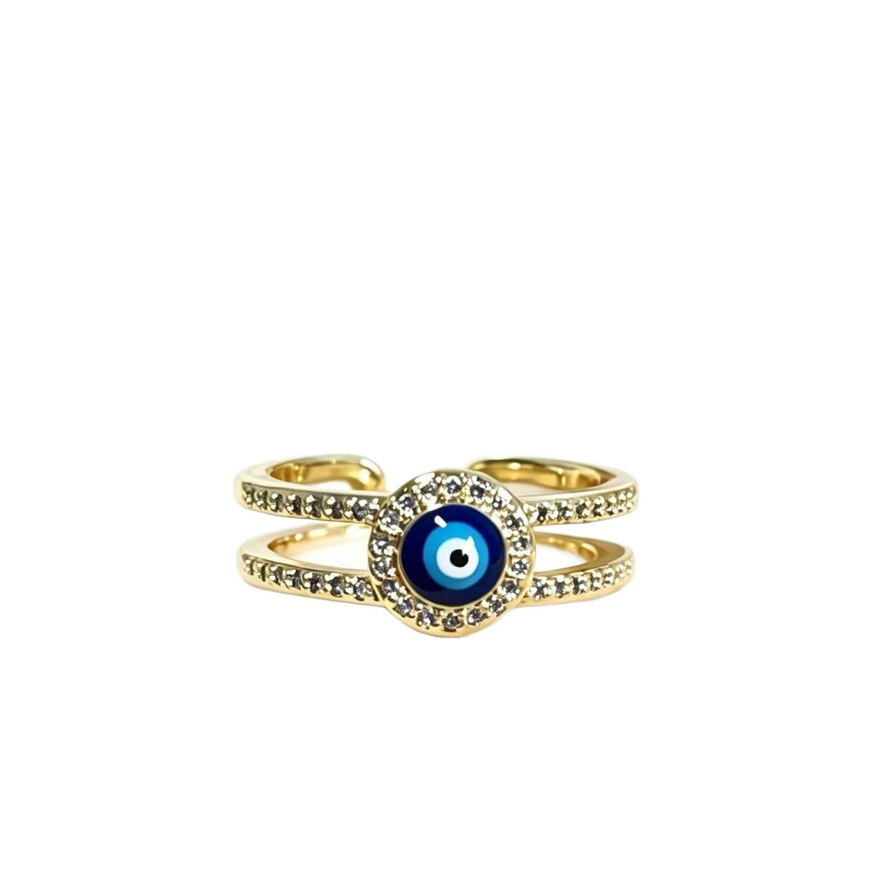 Wholesale 18K Gold Plated Brass Devil' s Eye Open Ring with Blue Zircon Jewelry Accessory