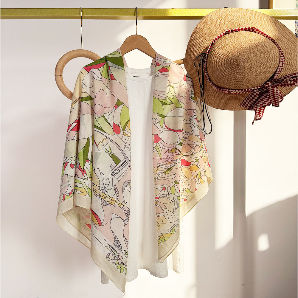 Wholesale Silk Cotton with Sun Protection 105cm Silk Scarf