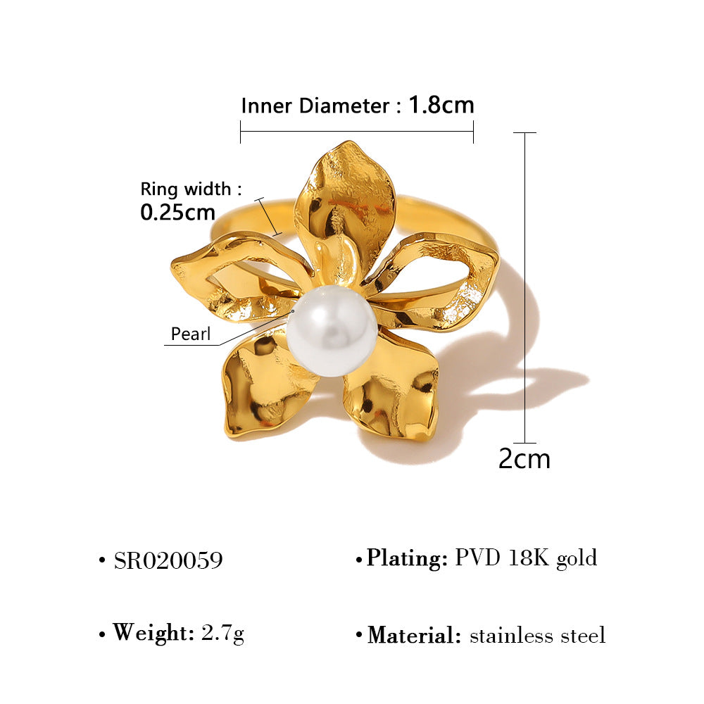 Wholesale  Titanium Steel  Flower Pearl Earrings Rings