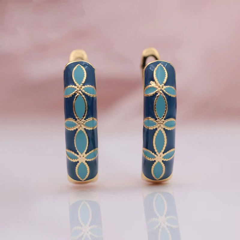 Wholesale Vintage Palace Oil Drop Blue Petal Earrings