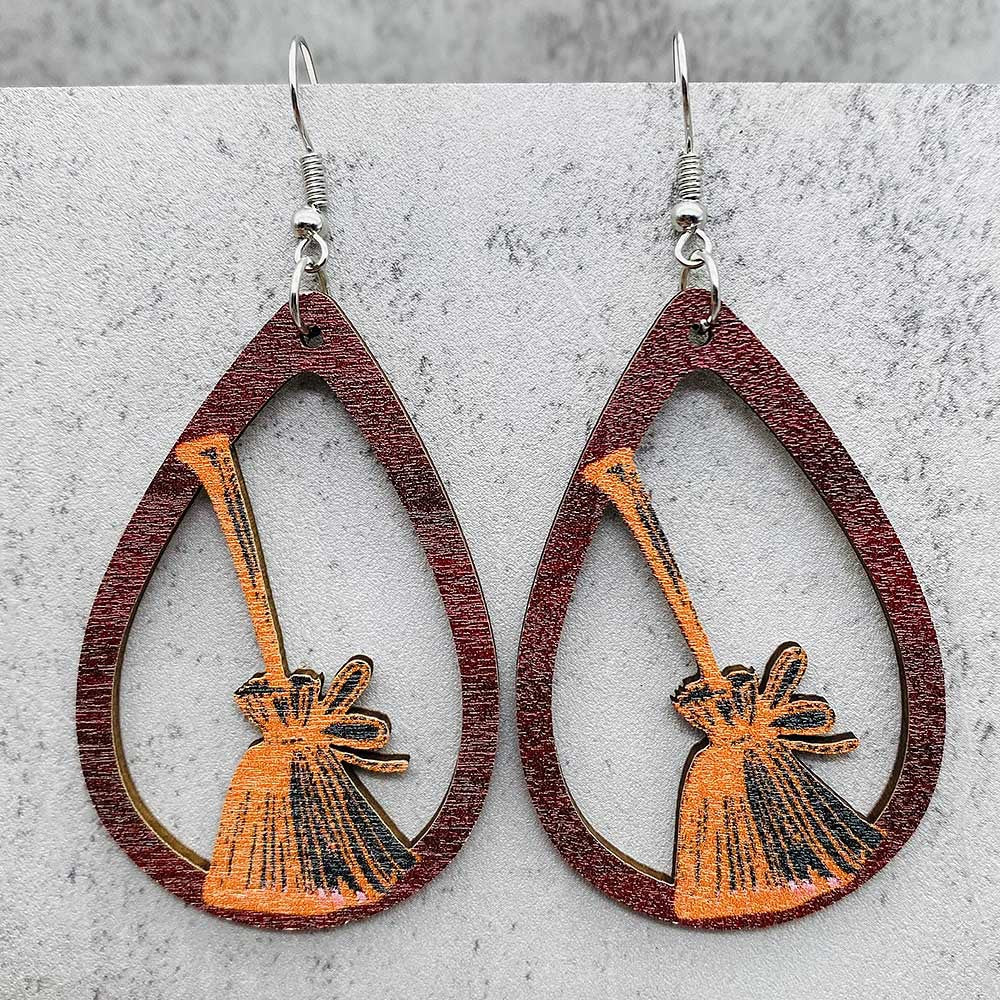 Wholesale  Halloween earrings horror ghost witch medicine jar printed wooden earrings