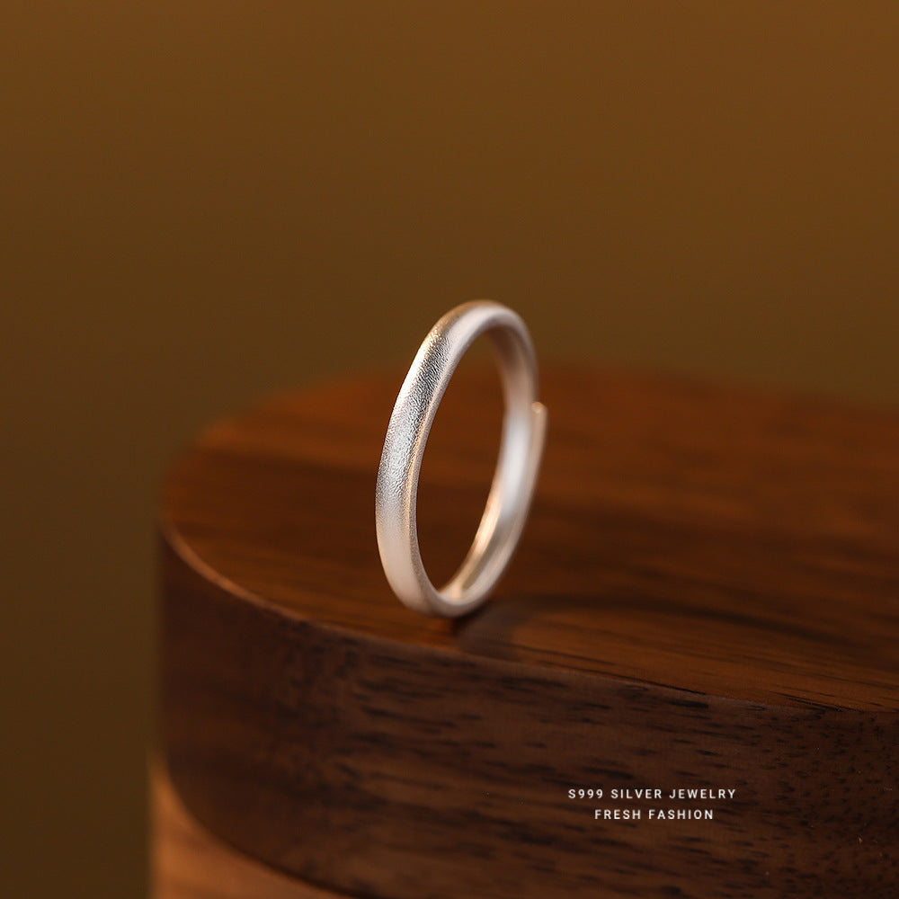 Wholesale S999 pure silver simple sand surface couple ring