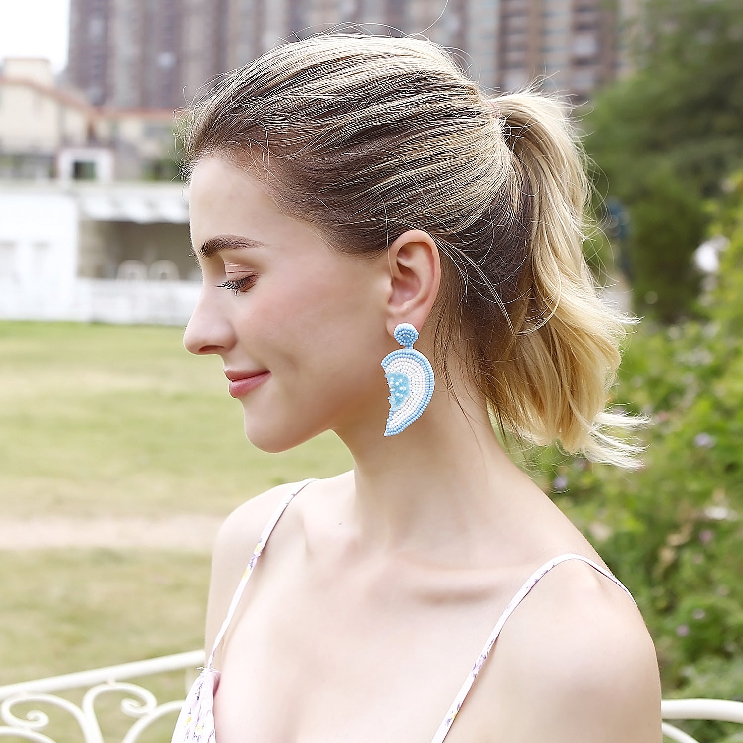 Wholesale Handmade Bead Earrings Love Heart Flower Holiday Style Rice Bead Earrings  ACC-ES-JieMi008