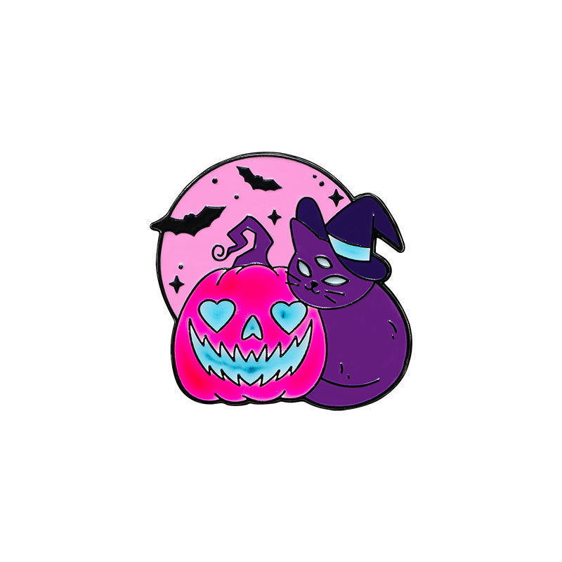 Wholesale Alloy  Brooch Glow In The Dark Cartoon Pumpkin Black Cat Ghost Pin Clothing Decoration Chic Fashion Accessory
