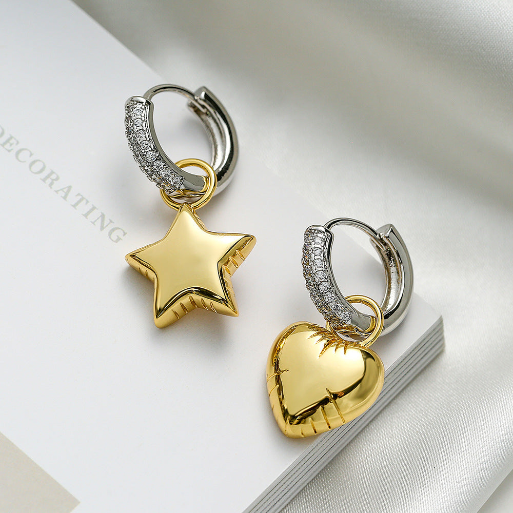 Wholesale Asymmetric Star Moon Zircon Earrings ACC-ES-AG004