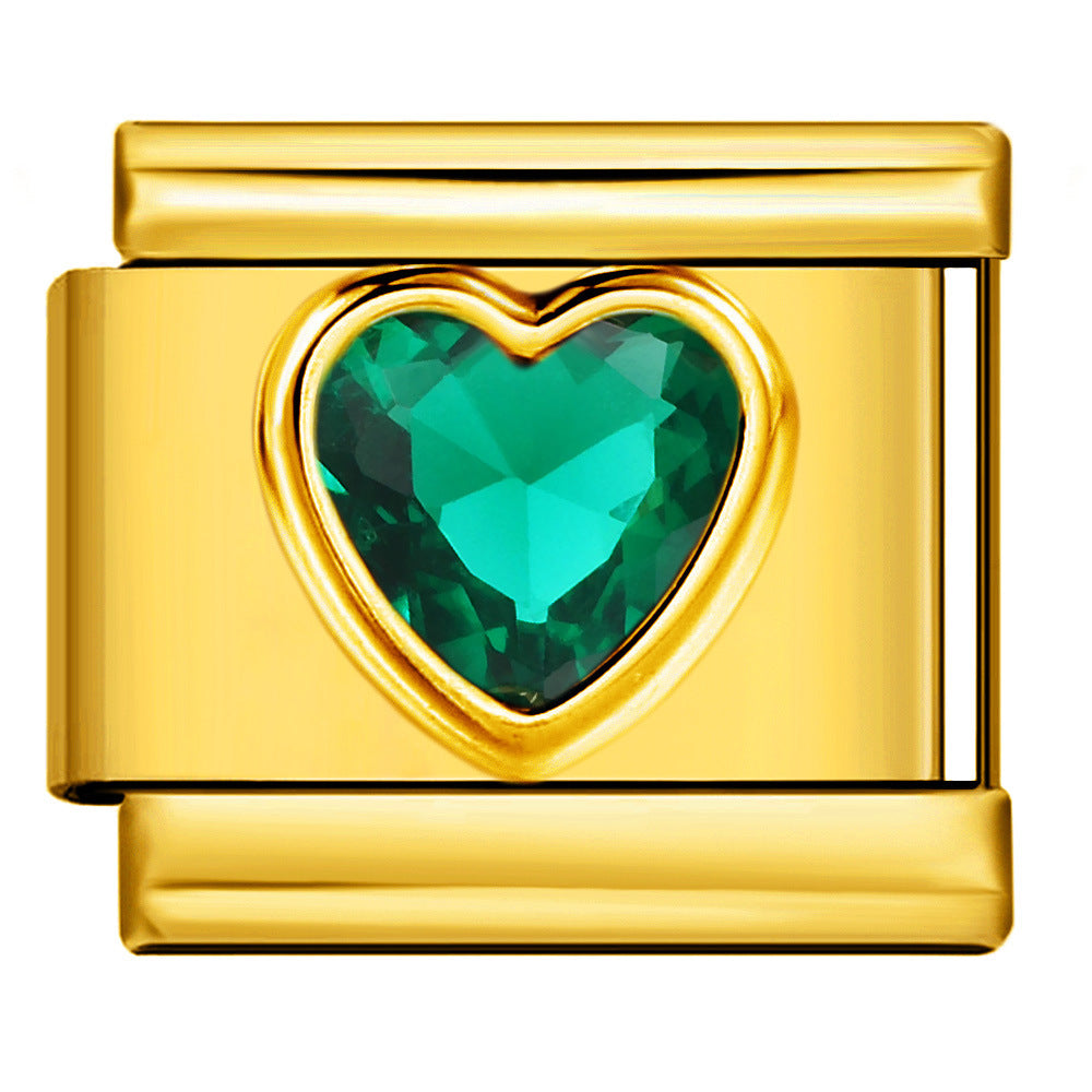 Bracelet de charme italien en gros 9 mm DIY Splicing Colorful Heart Circle Diamond en acier inoxydable Bracelet composable