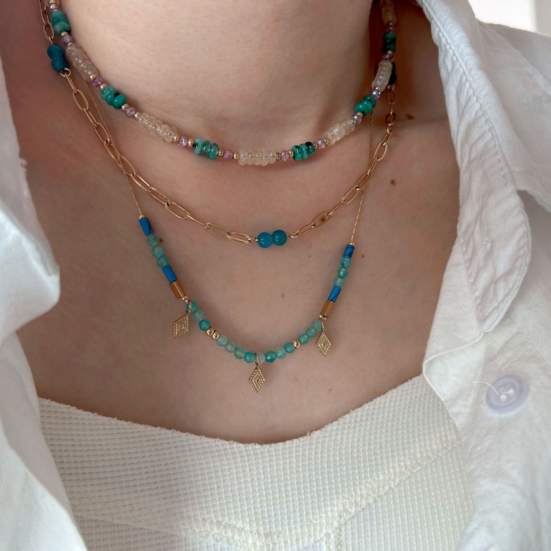 Wholesale Stainless steel  natural stone handmade chain color retaining necklaces