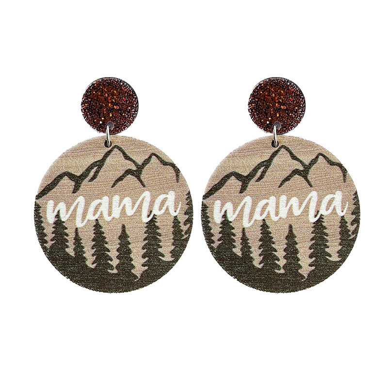 Wholesale 2pcs/ pack Wooden Mother' s Day Rainbow Mountain Bear Earrings
