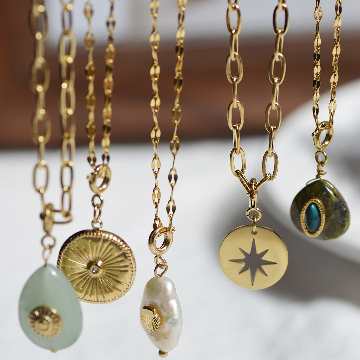 Wholesale Vintage Titanium Steel Necklace DIY Removable Pendant Natural Stone Clavicle Chain ACC-NE-Yachan002