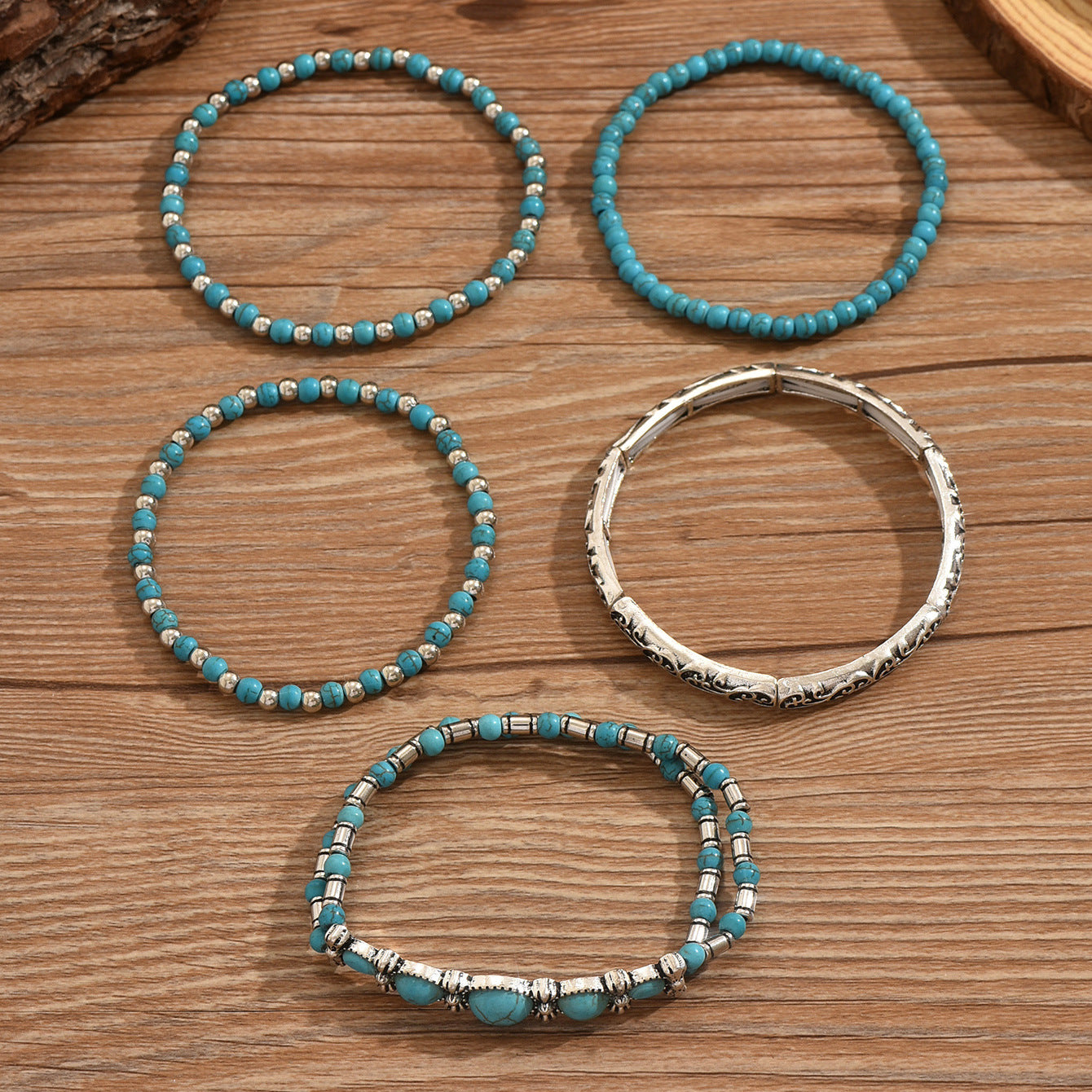 Wholesale 2PCS Western-style turquoise cactus bull' s head bracelet