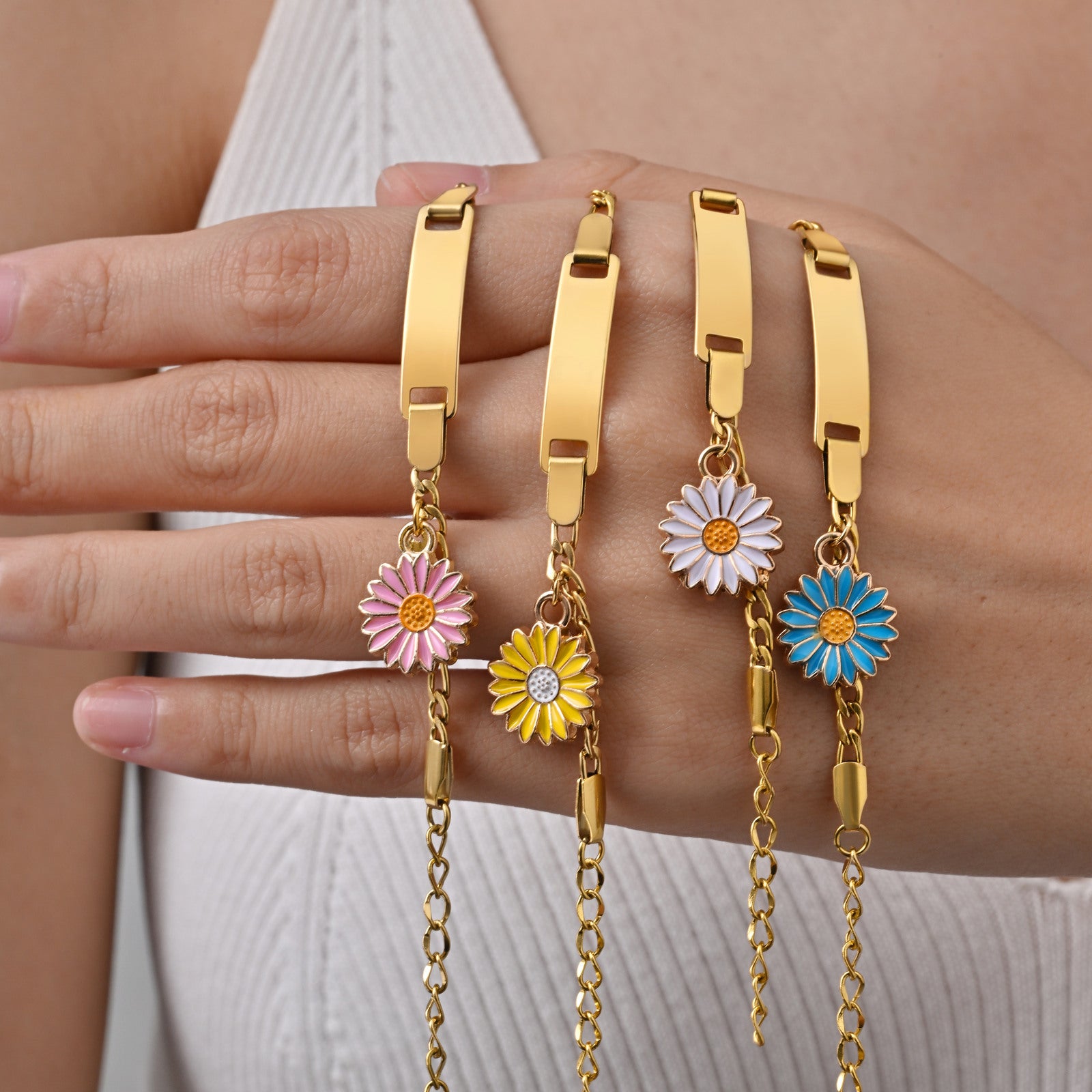Wholesale Engravable Stainless Steel Flower Children S Bracelet Enamel Drop Design Fresh Sweet Style Fashion Accessory For Gift And Resale