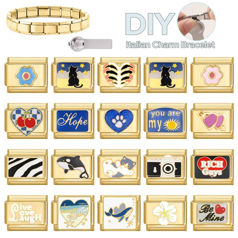Wholesale Italian Charm Bracelet 9mm DIY Splicing Fashion Creative Pattern Stainless Steel Composable Bracelet