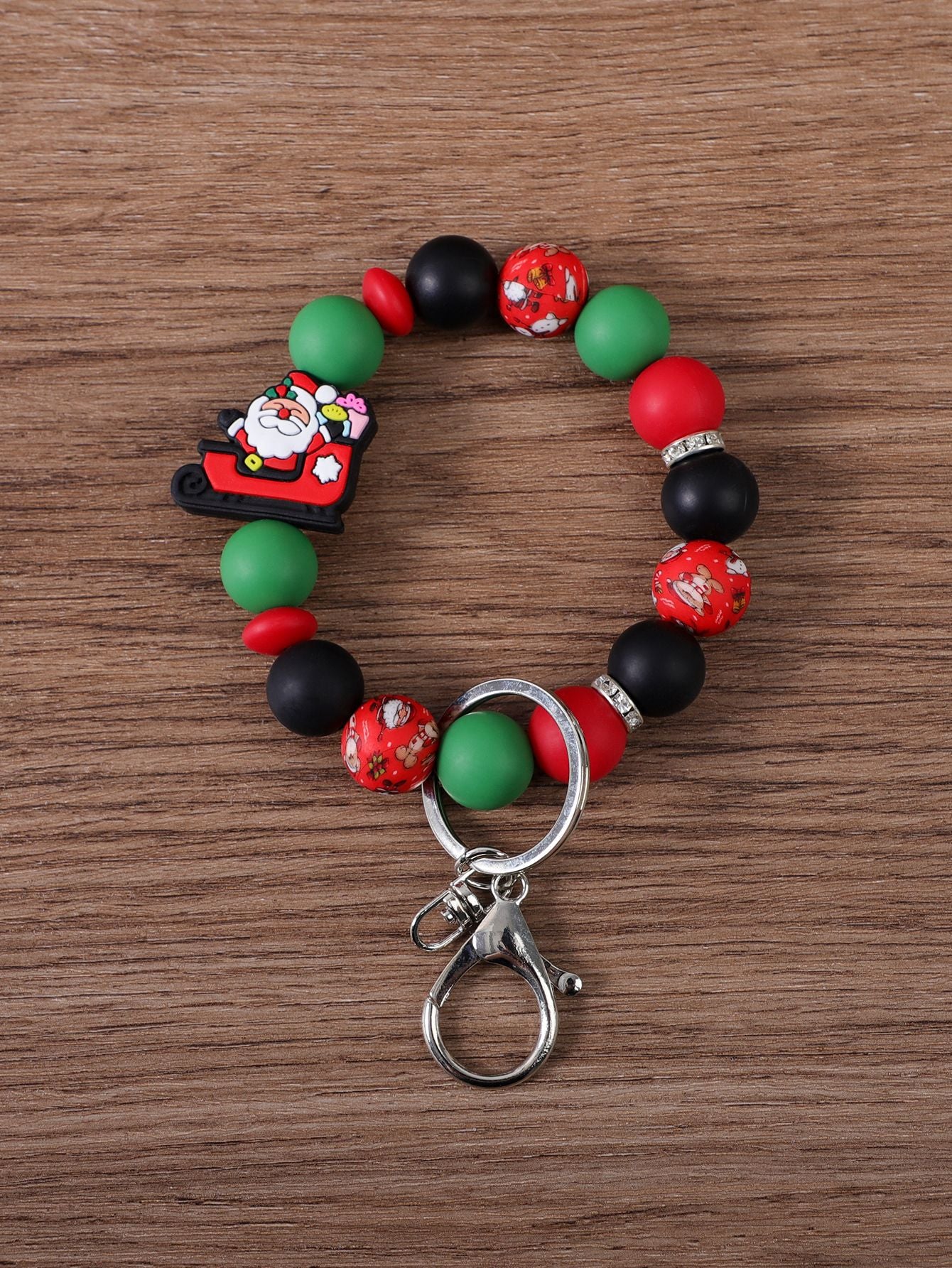 Wholesale Christmas Cute Santa Hat Old Man Silicone Beaded Keychain ACC-KC-JiuYa020