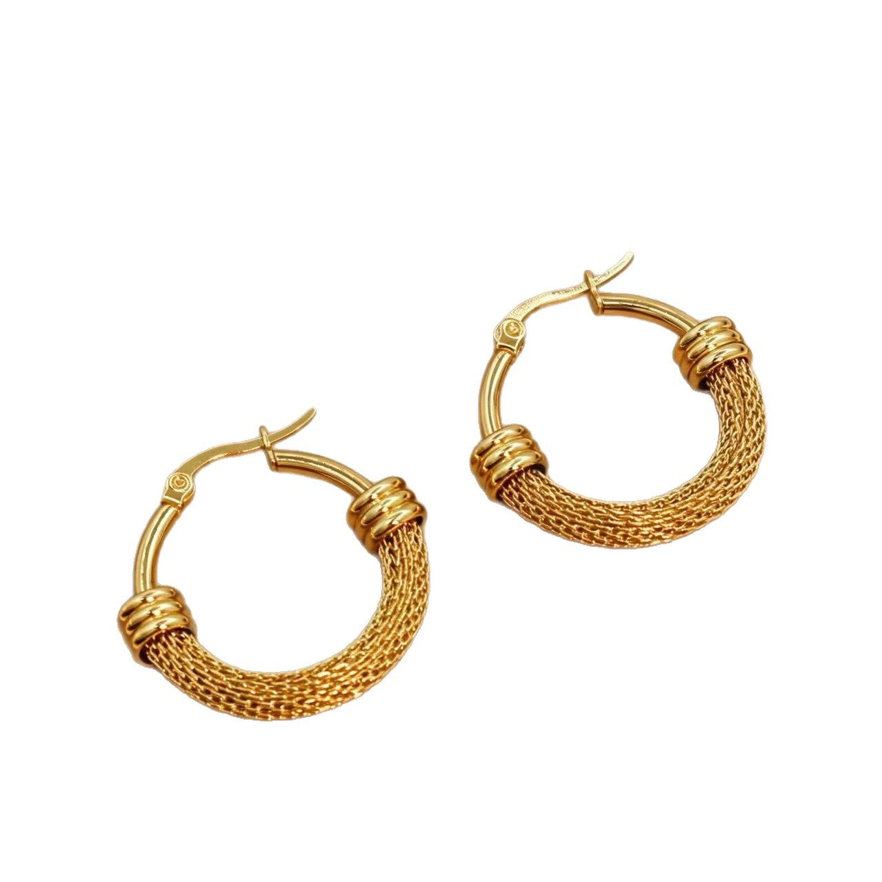 Wholesale Stainless Steel Electroplated Mesh Wrapped Circle Earrings Retro Chinese Style Boutique Jewelry Accessory