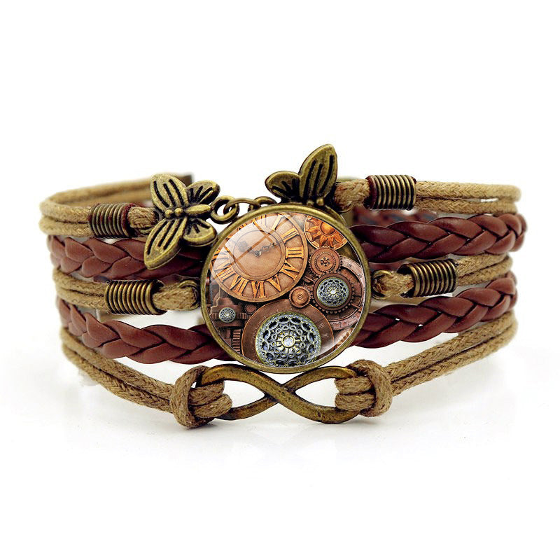 Wholesale Steampunk Gear Cuff Bracelet with Infinity Symbol and Multi-layer Leather Design,  Unisex Fashion Jewelry Accessory