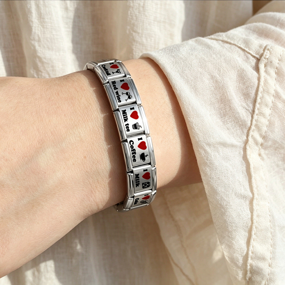 Wholesale Stainless Steel Drink Themed Laser Engraved Modular Bracelet Chic Jewelry Accessory For Everyday Wear