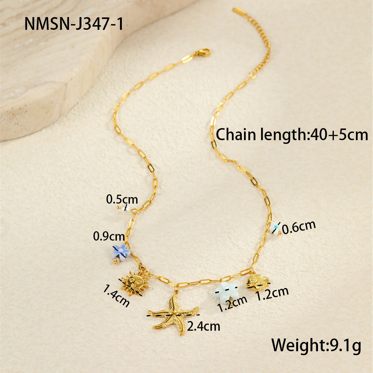 Wholesale  Summer Ocean Style Dopamine Dripping Oil Starfish Stainless Steel Necklace