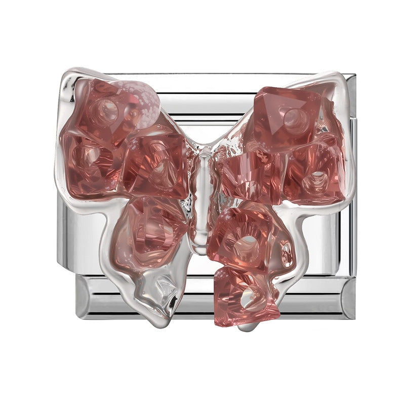Wholesale Heart Bow Crystal Cherry Stainless Steel DIY Bracelet Charms Jewelry Accessory for Resale