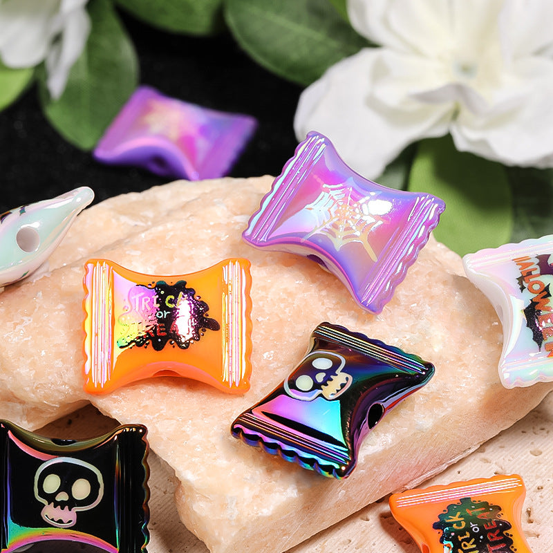 Halloween 100pcs Halloween Bat Skull Vertical Hole Acrylic Candy Beads DIY Accessories ACC-BDS-BLG057