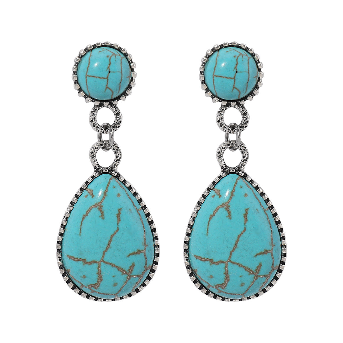 Wholesale  New Creative Ethnic Geometric Earrings Retro Artistic Lace Five-pointed Star Turquoise Earrings