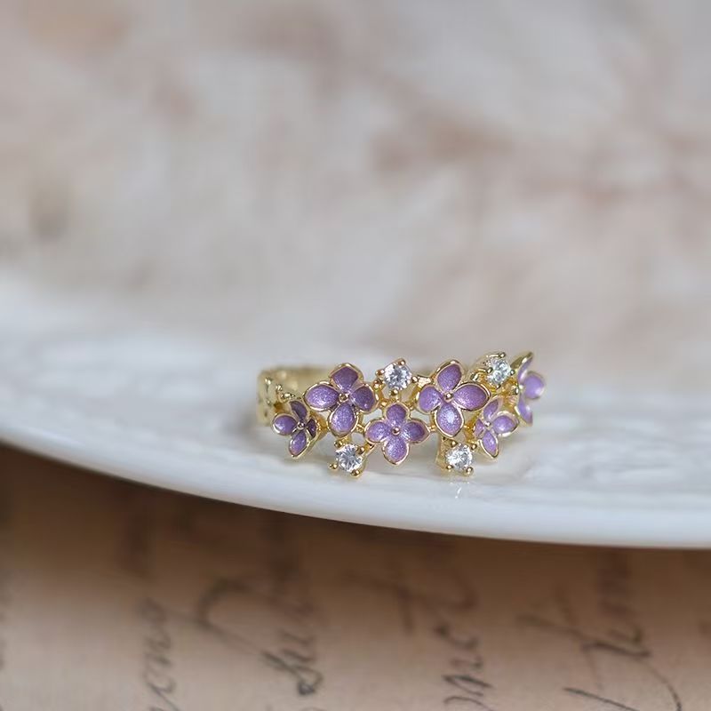 Wholesale Alloy Enamel Open Ring With Purple Iris Flower And Butterfly Women S Fashion Jewelry Accessory