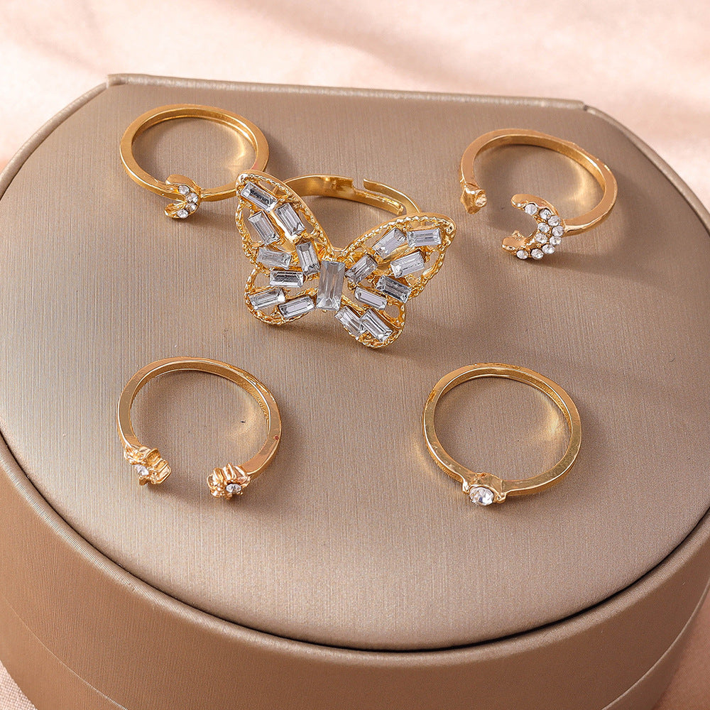 Wholesale 5pcs/set Diamond Large Butterfly Ring Set ACC-RS-YueSen002