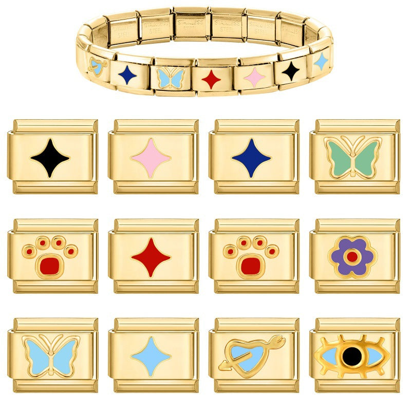 Wholesale Italian Charm Bracelet 9mm DIY Splicing Gold Creative Pattern Stainless Steel Composable Bracelet