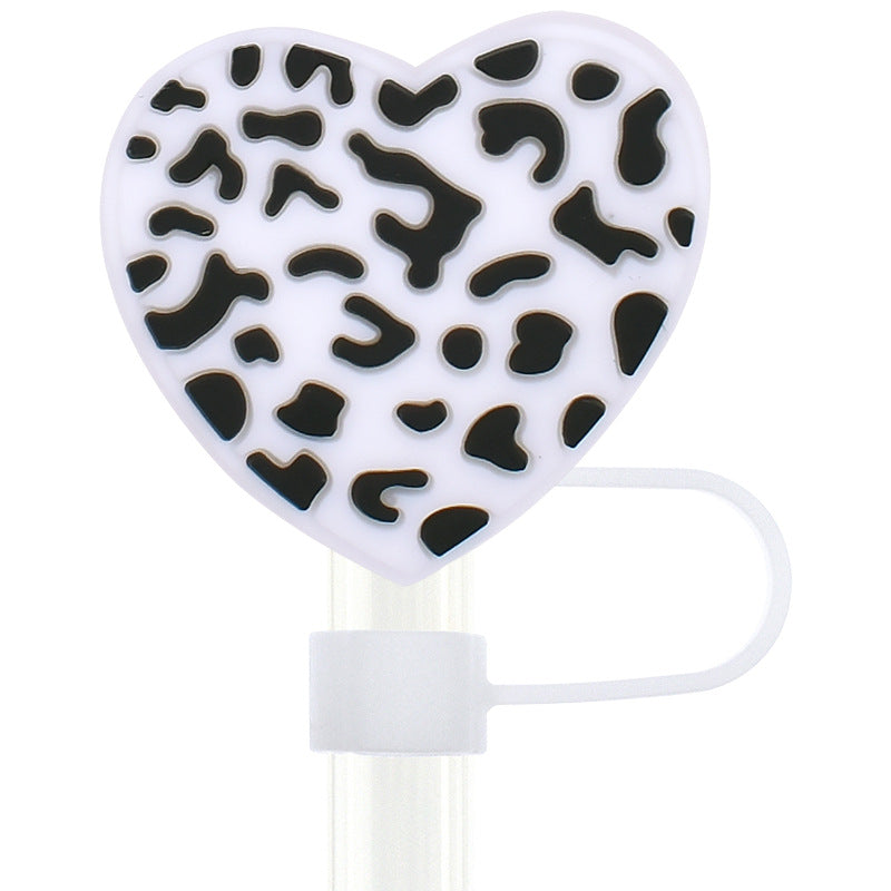 Wholesale Random 10mm 100pcs Leopard Print Love Straw Tube Cap Soft Glue Straw Decoration Straw Cover ACC-SCR-RYY031