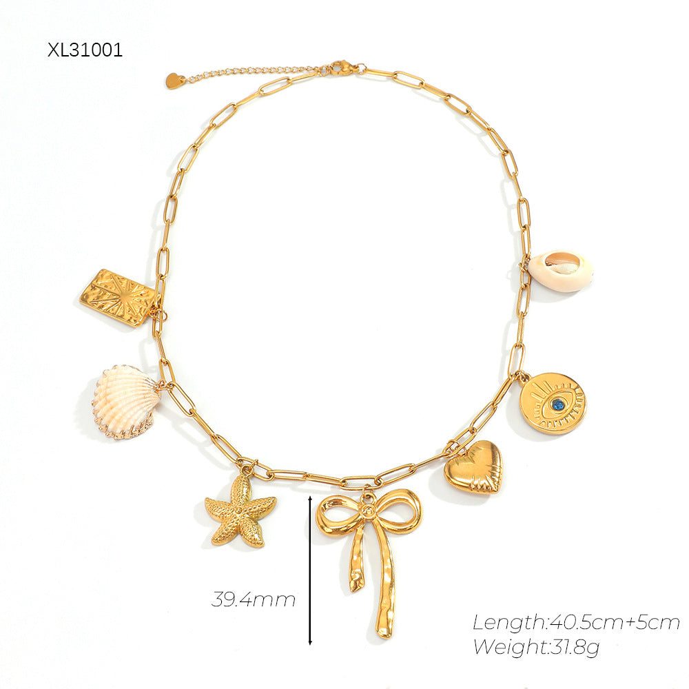 Wholesale Starfish Scallop Bow Heart Necklace 18K Choker Necklaces ACC-NE-YuHui011