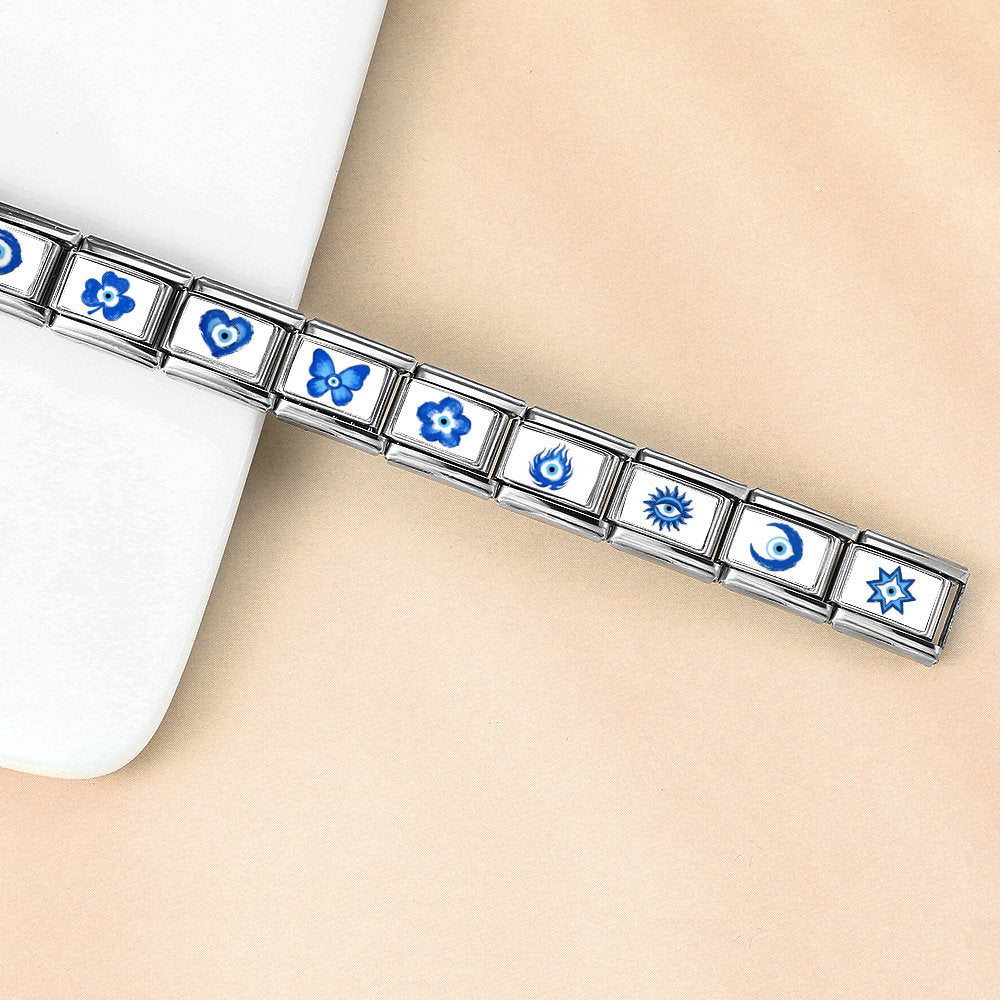 Wholesale Modern Blue Devil' s Eye Stainless Steel Detachable DIY Bracelet Boutique Resale