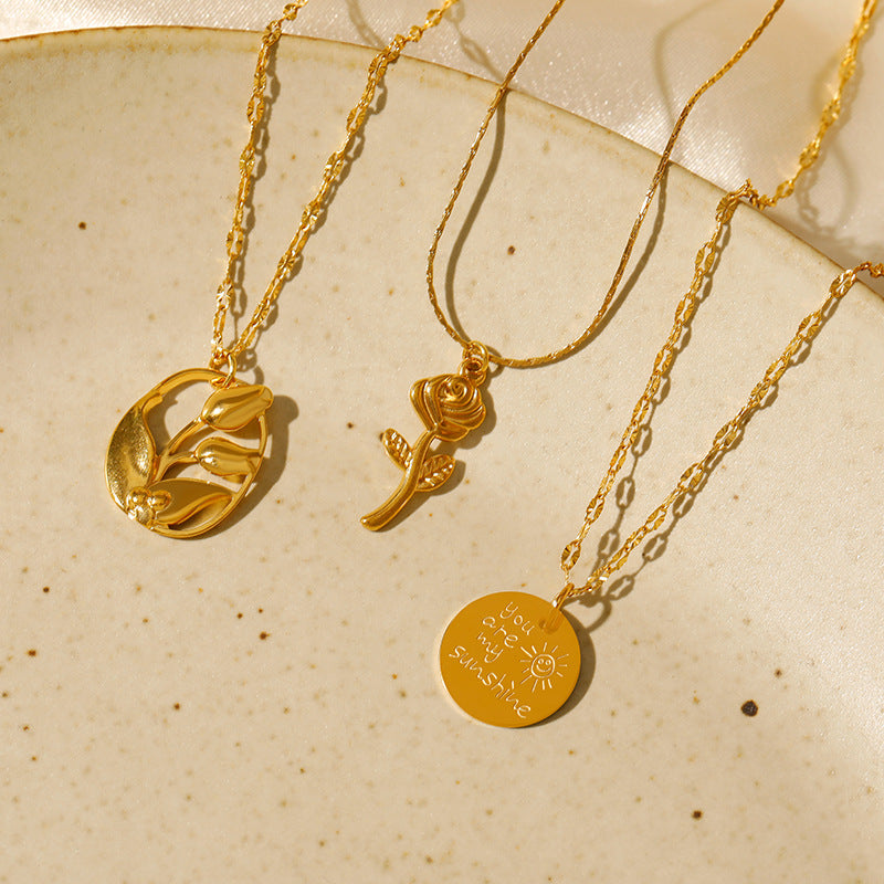 Wholesale Stainless Steel Light Luxury  Rose Necklace