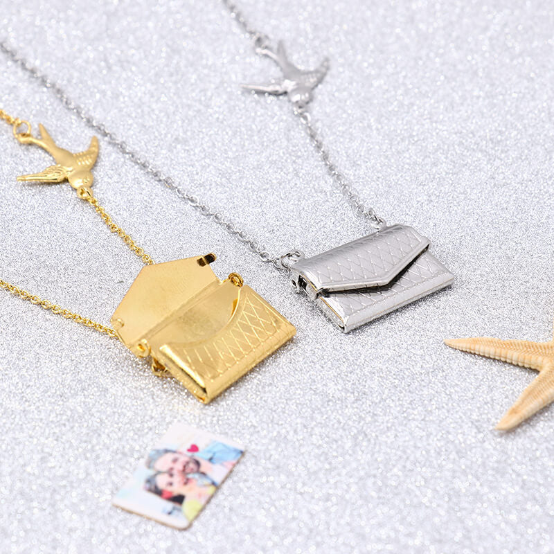Wholesale Stainless Steel Flying Pigeon Love Letter Envelope Necklace