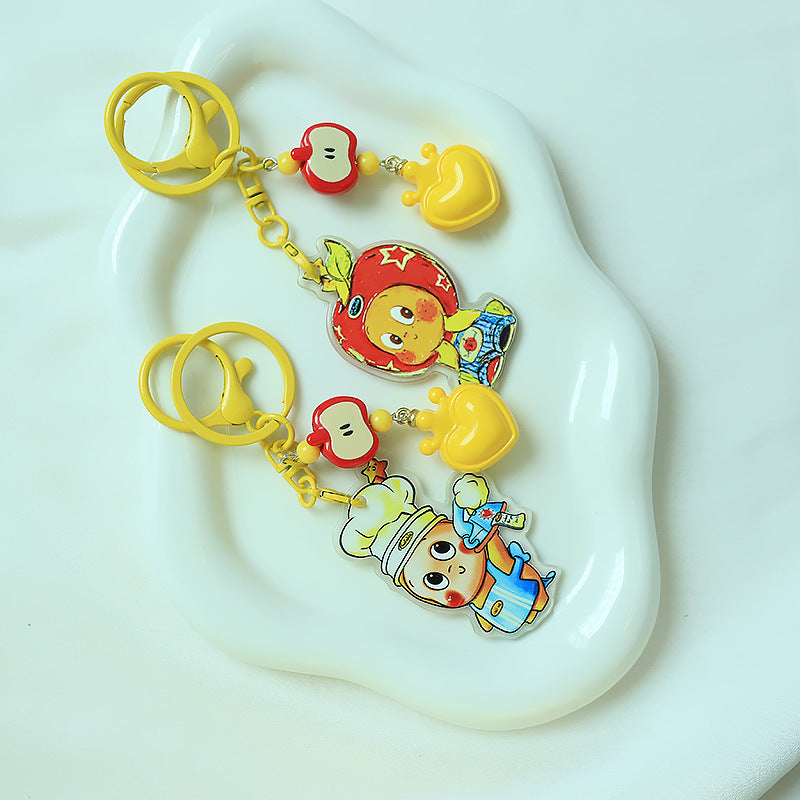 Wholesale Cute Red Apple Star Man Acrylic Relief Keychain