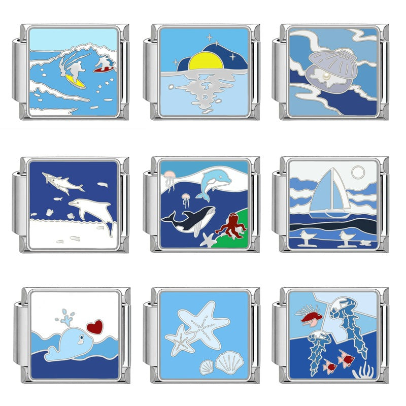 Wholesale Italian Charm Bracelet 9mm DIY Splicing Removable Marine Series Titanium Steel Composable Bracelet